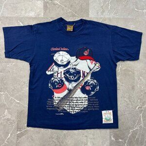 90s Vintage Cleveland Indians Graphic Tee Mens Large Nutmeg Heritage Blue Shirt